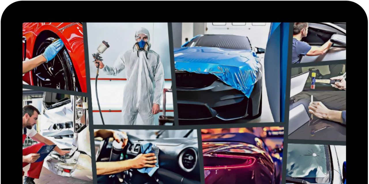 Dienstleistungen im Überblick. Fahrzeug lackieren, Folieren, Smart Repair, Unfallmanagement und Reinigung.